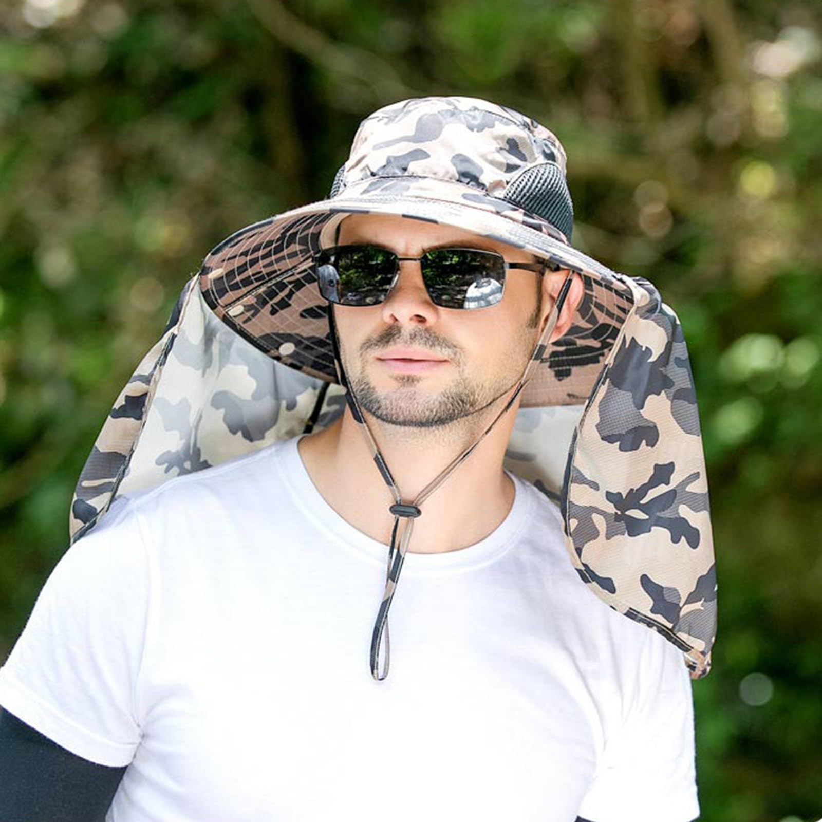 Chapeau de soleil à large bord pour homme, protection UV avec rabat de cou, chapeau réglable pour la pêche et la randonnée en plein air