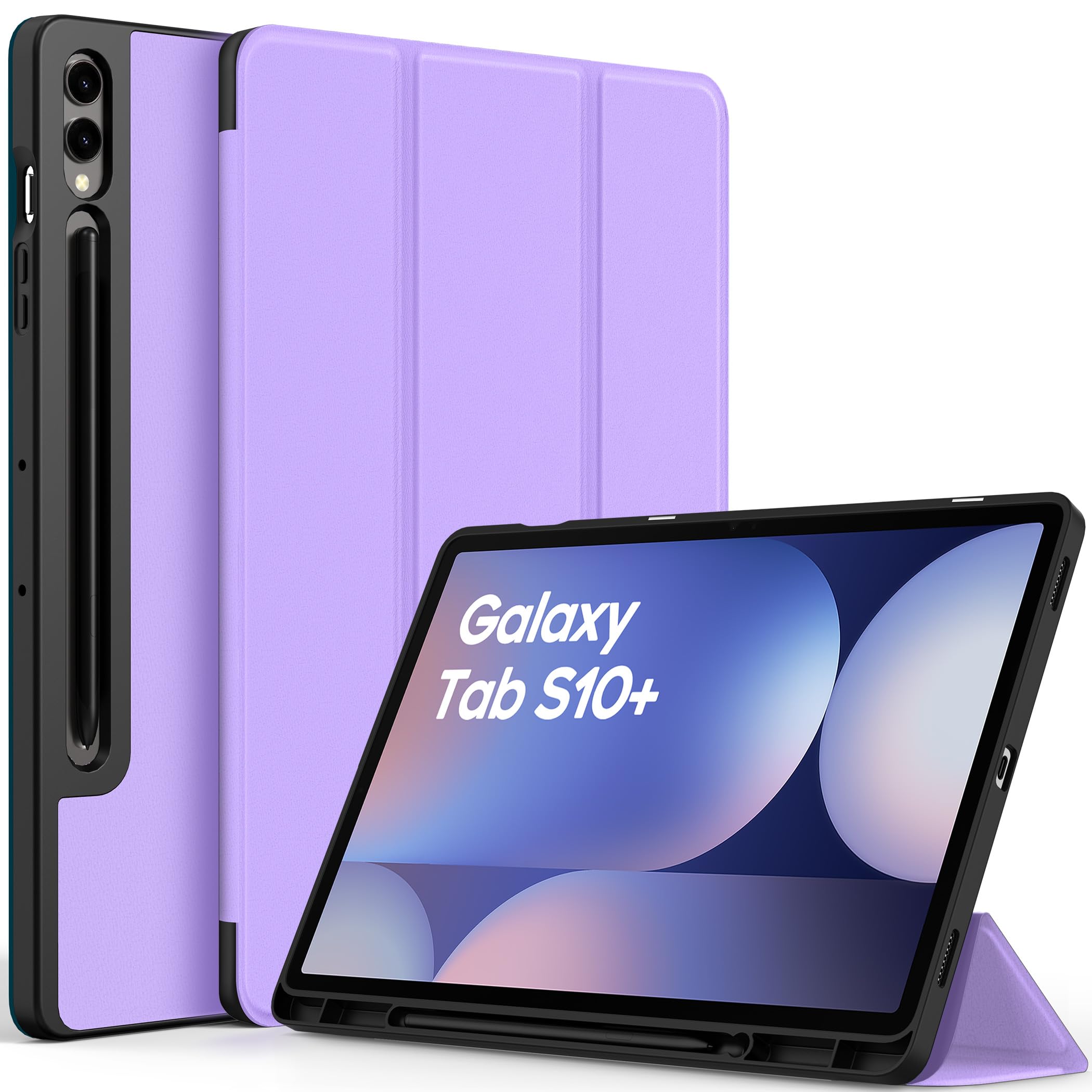 EasyAcc Hülle für Samsung Galaxy Tab S10+, Galaxy Tab S9 FE+ / S9 Plus 12.4 Zoll mit S Pen Halter - Ultra Dünn mit Standfunktion Slim PU Leder Schutzhülle,Lila