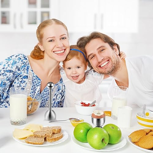 Miniatura 7 de Juego de 14 tazas de huevo, soporte para huevos hervidos, abridor de huevos de acero inoxidable, cuchara de huevos para herramienta de cocina