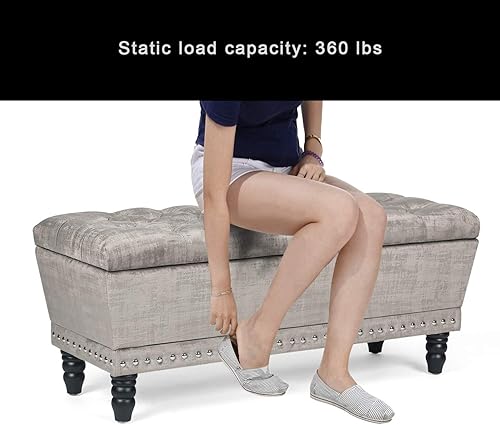 Miniatura 6 de Homebeez Banco otomano de almacenamiento de terciopelo con ribete de clavos (gris plateado)