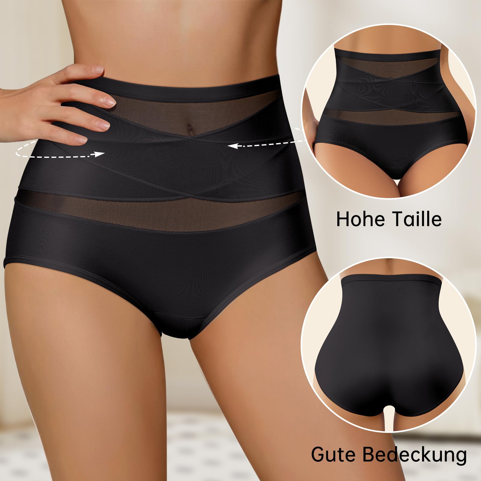 Damen Bauchkontroll-Unterwäsche, Seidig Weiche Ganzbedeckende Dehnbare Damen-Briefs