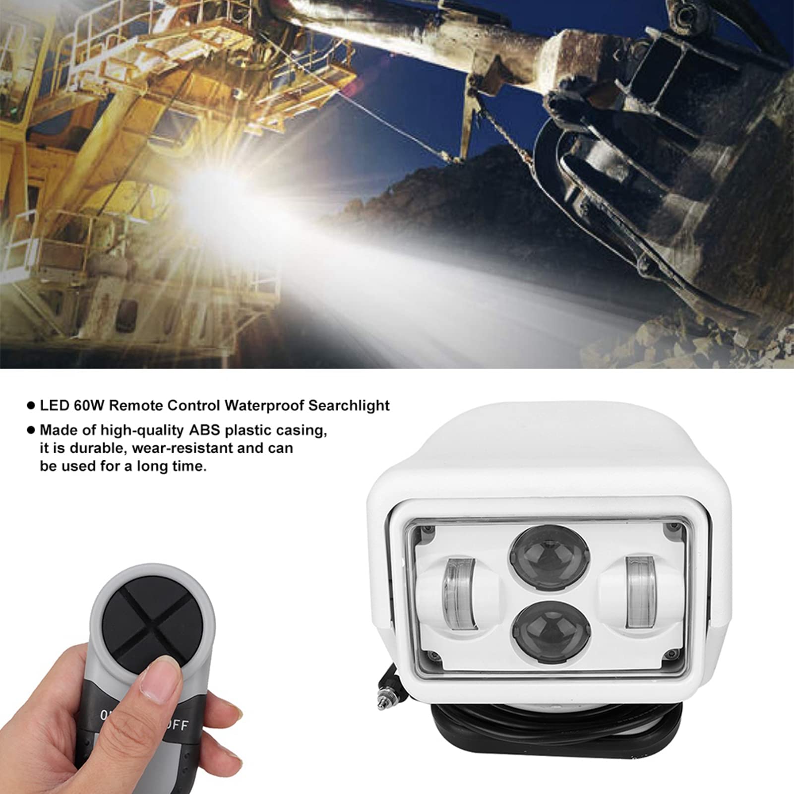 Fydun Luz de Búsqueda Marina,Reflector LED,60W LED Luz de Búsqueda con Control Remoto para Coche Foco para Exteriores para Coche Barco