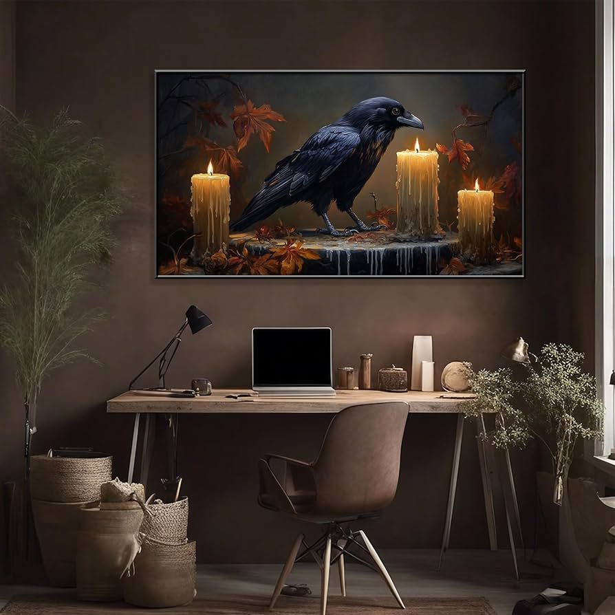 Vintage Raven Wall Art, Gothic Raven Wall Decor, Crow Painting Wall Art, Halloween Wall Decor, Goth Wall Decor, Dark Academia Wall Art, Creepy ...