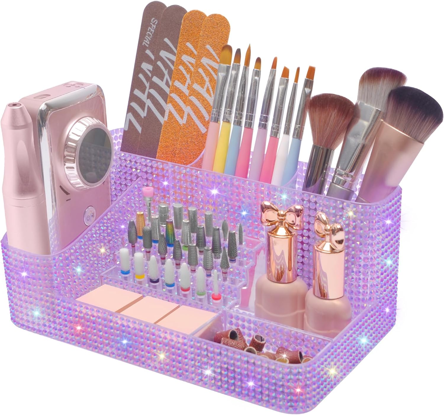 ANRUI Nail Drill Bit Holder, 28 Holes Plastic Nail Drill Machine & Bits Storage Case, Professional Nail Desk Organizer for Manicure Tools Gift for Women and Girls- Diamond Purple