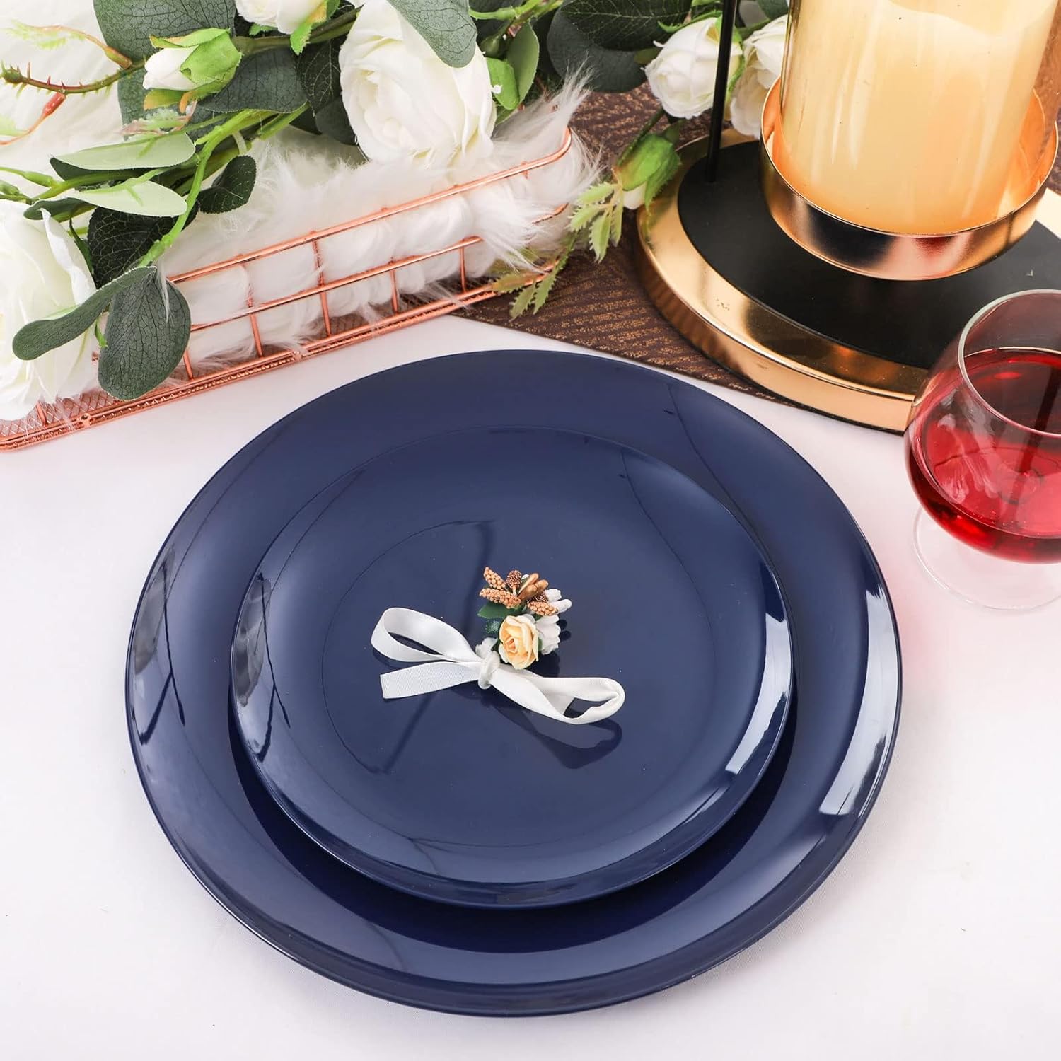 PULOTE 100PCS Blue Plastic Plates - Heavy Duty Navy Blue Disposable - Include 50PCS 10.25inch Dinner & 50PCS 7.5 inch Dessert/Salad Plates - Ideal for Party & Labor Day - Image 4