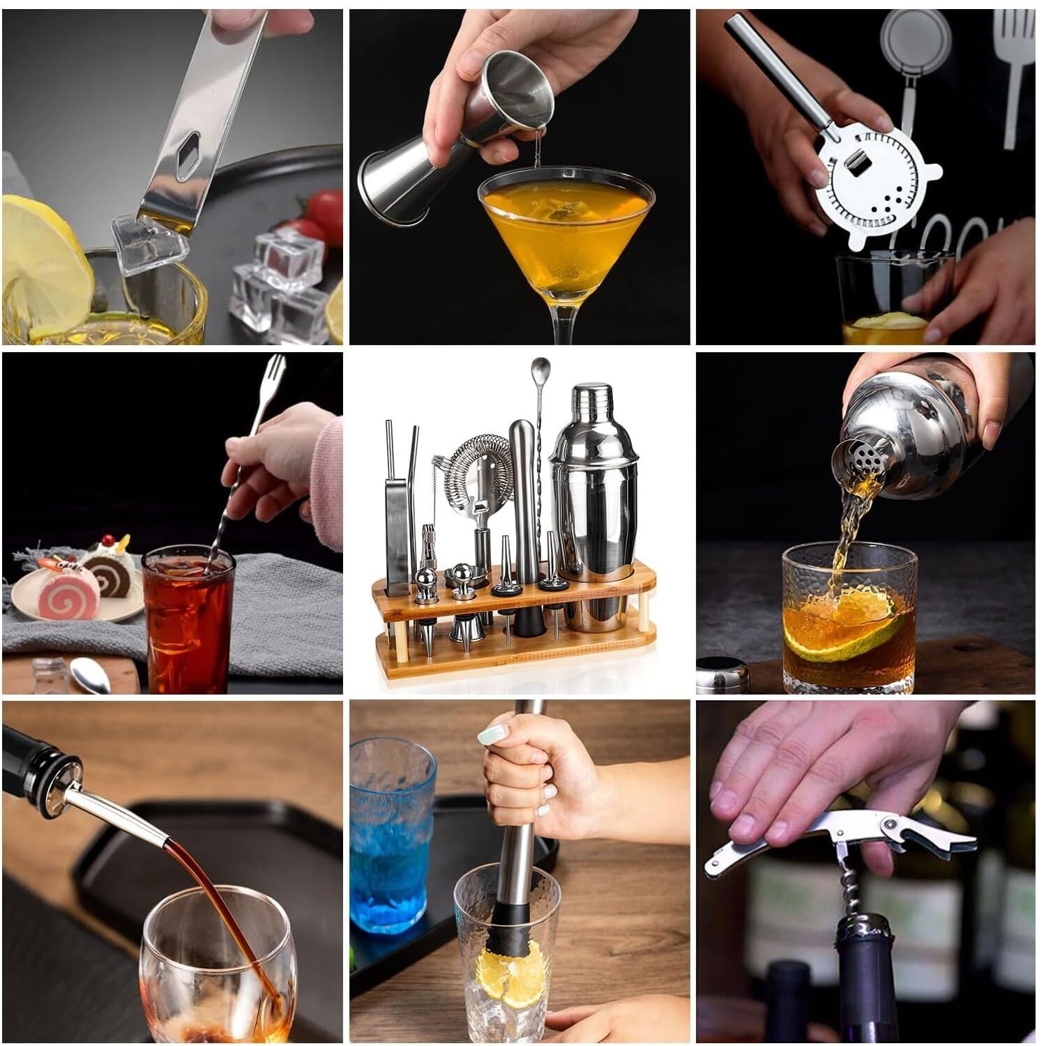 Coctelera Profesional Juego de coctelera de 25oz, Juego de Barman, Herramientas de Barra Profesionales de 15 Piezas, Juego de Mezclador de Bebidas Kit Coctelería