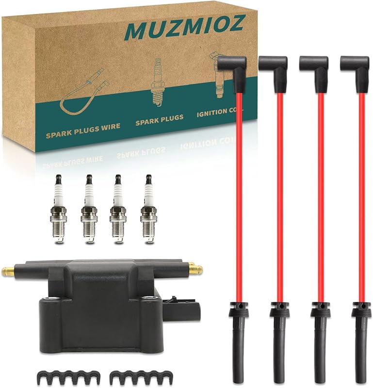 Kit de bobina de ignição UF758 MUZMIOZ para Mini Cooper S 2002–2008 L4 1.6L – 1 bobina, 4 velas e 4 cabos