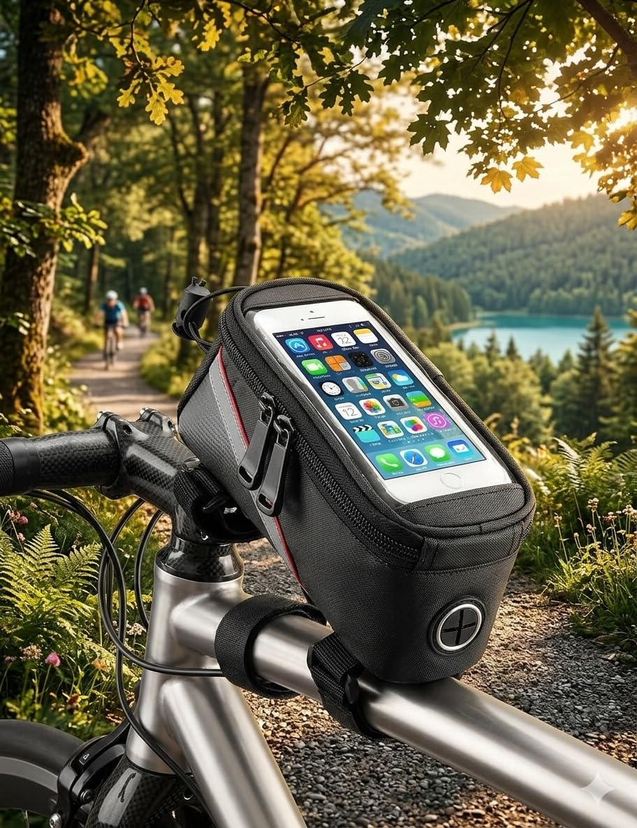 Ilsha® Rubber Bike Bag with Phone Holder for Mountain Bike, Handlebar Bag with Waterproof Touchscreen Phone Case for Every Phone (Black) 3