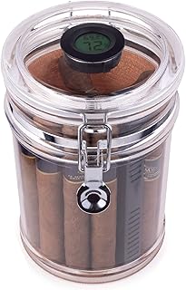 Mantello Cigar Humidor Jar- Acrylic Humidor with Hygrometer for Cigar Humidor, Airtight Lid & Humidifier- Acrylic Humidors for Cigars with Cedar Wood Lining, Holds 18 Cigars
