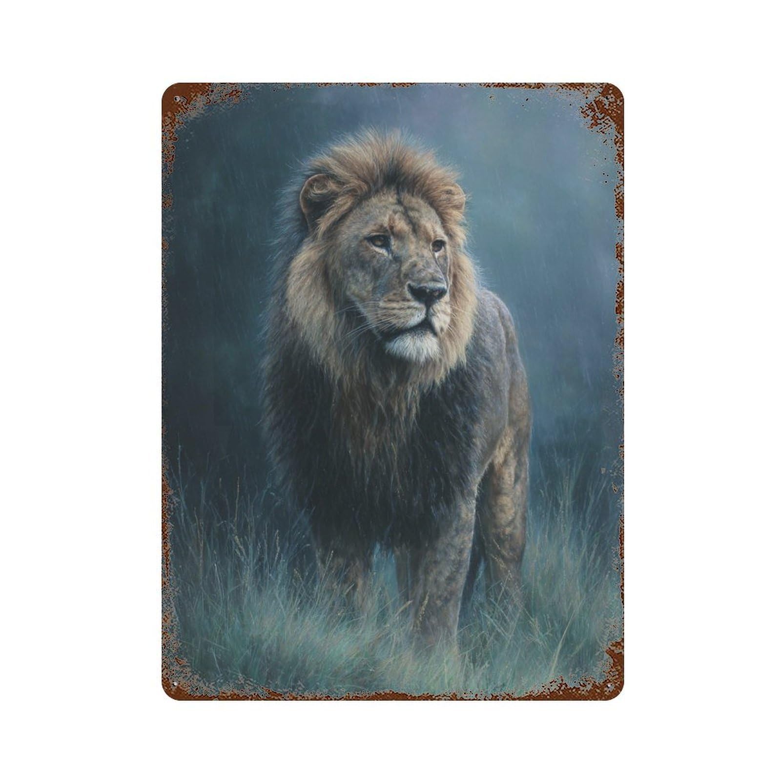 Lion King of The Jungle Retro Metal Sign 15.7"x11.8", Classic Wall Plaque for Basement, Hobby Room And Garage Decor