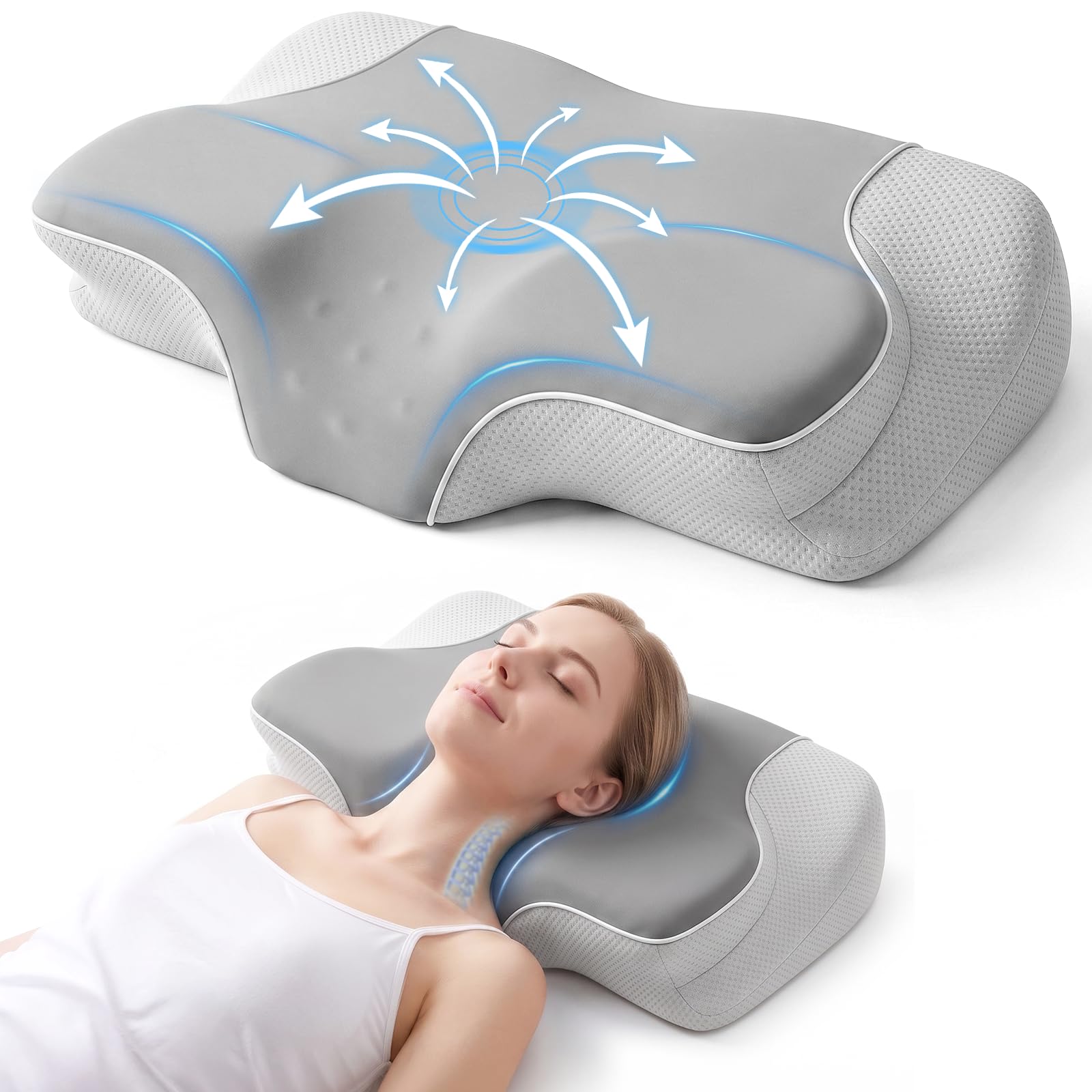 Nackenstützkissen Memory Schaum Ergonomisches Kopfkissen für Seitenschläfer Orthopädisches Schlafkissen zur Nackenentlastung mit 2 Höhen & atmungsaktivem Öko-Tex Bezug