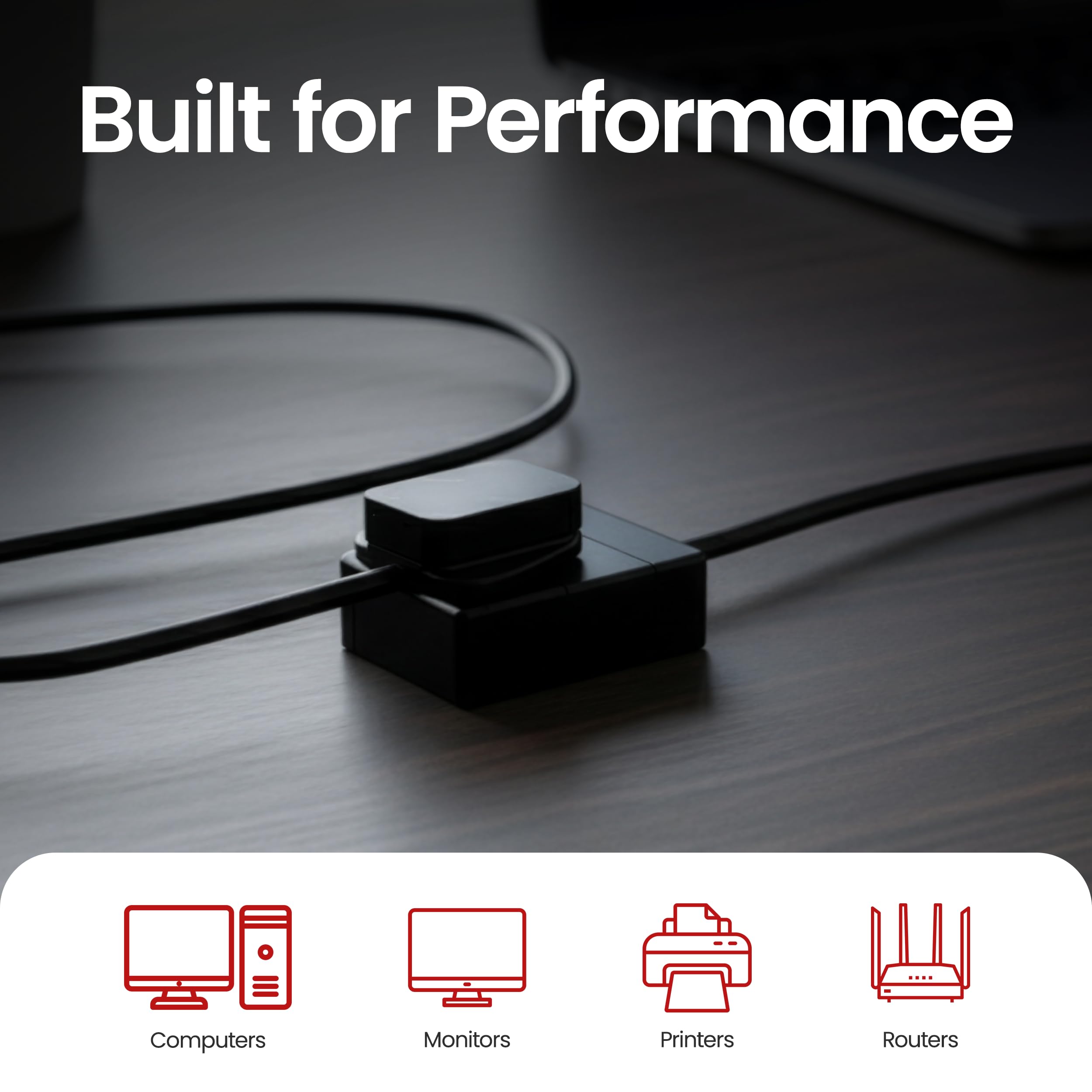 rhinocables UK Plug Extension Wire | 13A Triple Socket Power Cable for Computers, Lamps & AV Systems | BS1363/A Approved 230V Lead, Black (3m) — view 3
