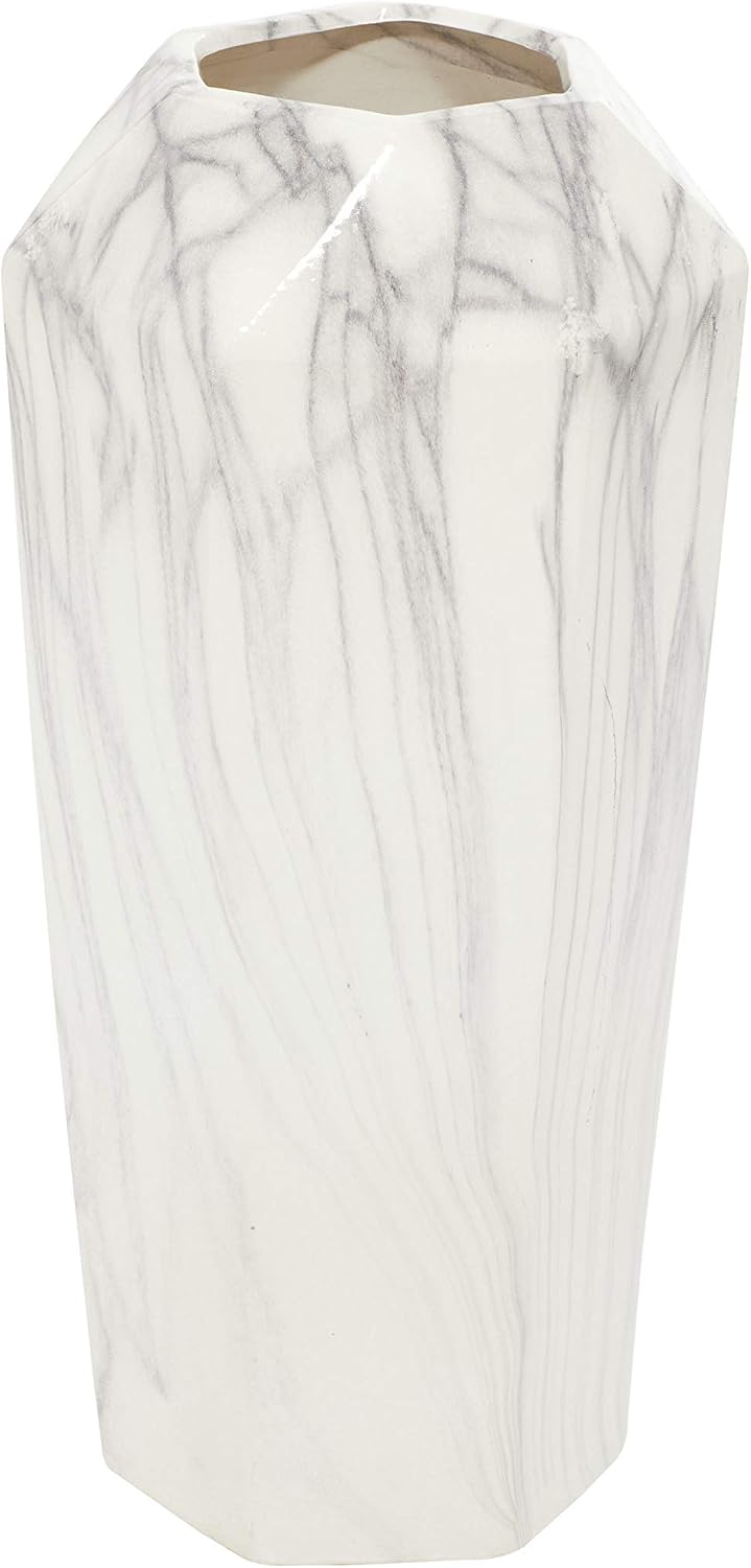 Deco 79 Ceramic Faux Marble Vase, 6" x 7" x 14", White
