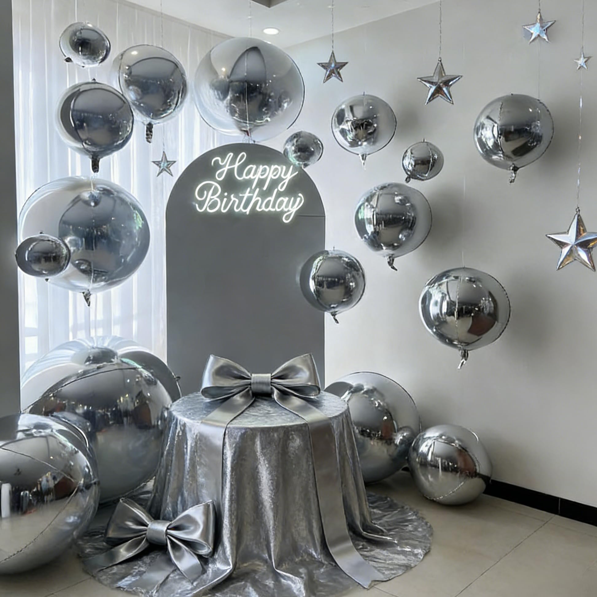 Srebrne balony z mylaru, 56 cm, 38 cm, 25 cm, srebrne balony foliowe, różne rozmiary, duże, metaliczne, srebrne, chromowane, okrągłe balony helowe, 4D, 12 szt