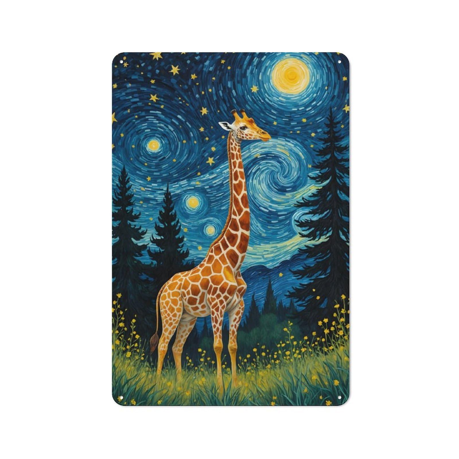 Junmoney Giraffe Starry Rustic Tin Wall Plaque 30X20cm For Café Or Restaurant, For Kitchen, Dining Room And Home Bar Wall Decor