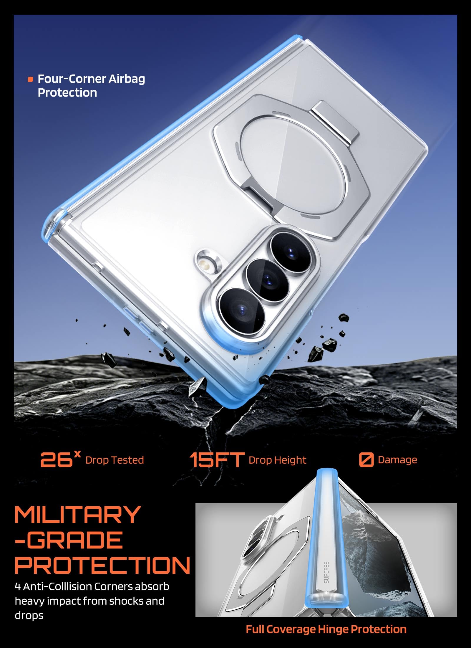 SUPCASE Cover per Samsung Galaxy Z Fold 8 Ultra con Pellicola Protettiva | Supporto Magnetico Compatibile con MagSafe [Protezione Cerniera] Custodia Sottile Antiurto di Livello Militare, Trasparente