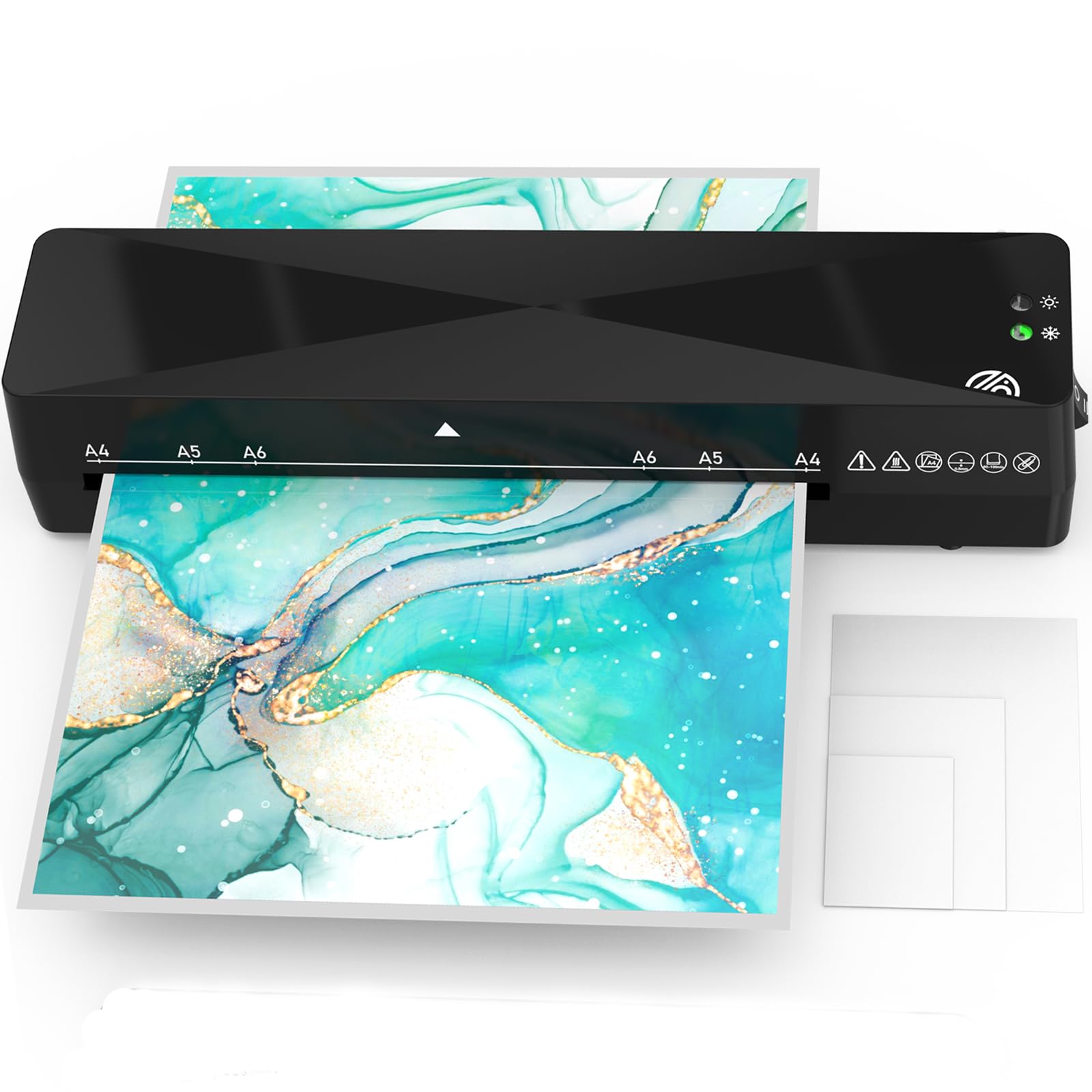 A4 Laminator Machine, Thermal Laminator with 9 Laminating Pouches for Hot and Cold Settings, ABS Jam Release and No Bubbles for A4 A5 A6 A7, School Office Home Use