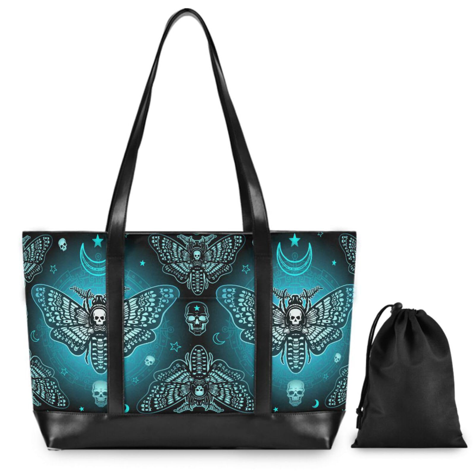 MNSRUU Laptop Bag for Women Butterfly Skull Blue Tote Bag Laptop Tote Bag Canvas Laptop Shoulder Bag Large Womens Satchel Teacher Laptop Handbag for Work