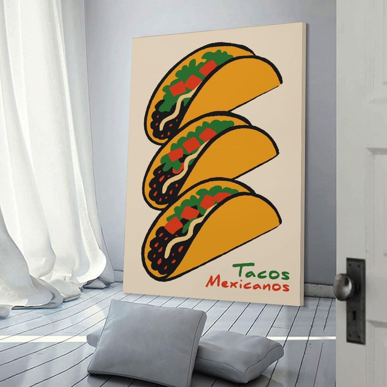 Junmoney Stack of Tacos Mexicanos Illustration Canvas Wall Picture, 24x36inch(60x90cm), for Bedroom Walls, Guest Spaces Or Lounges, Stylish Decor for A Restful Room Update