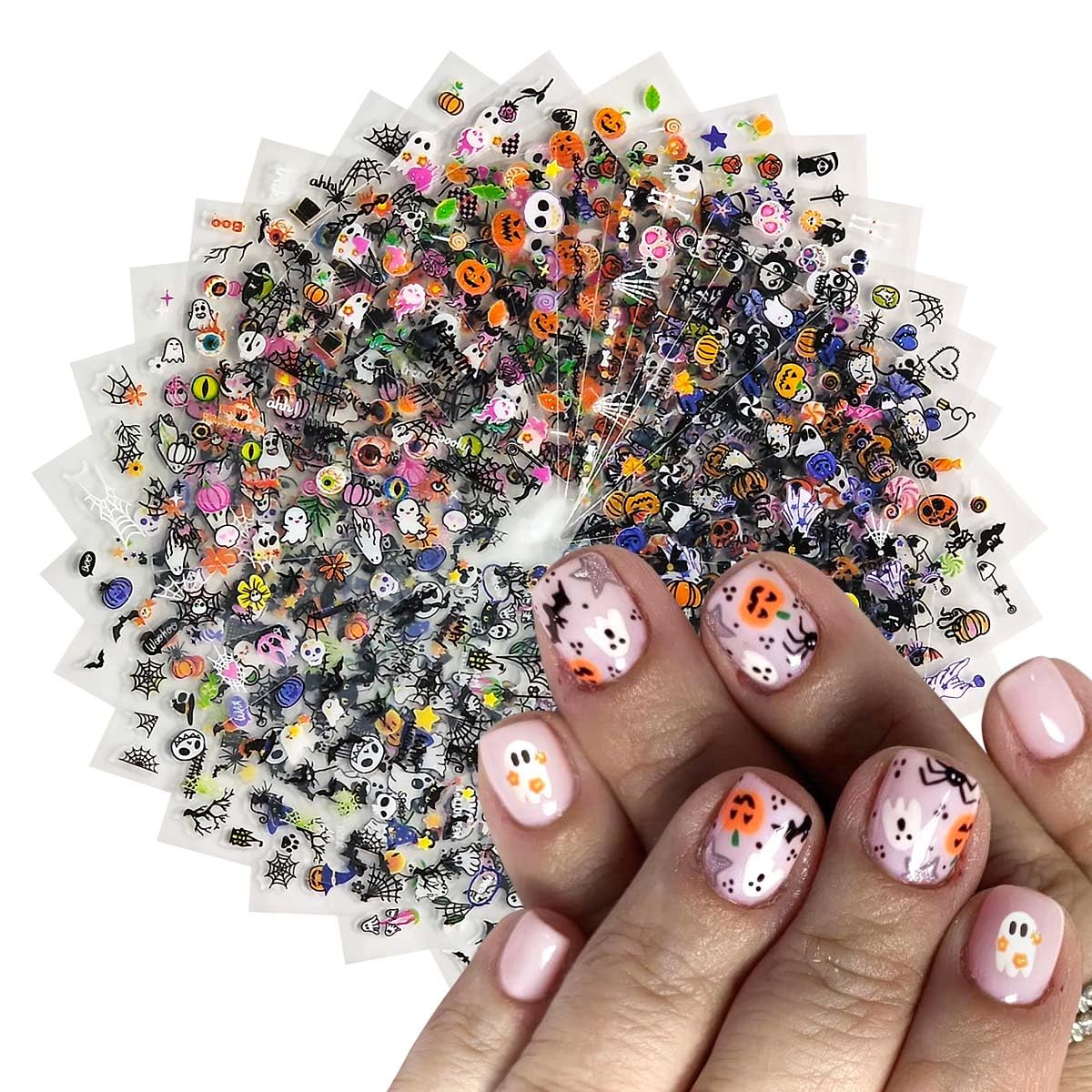 HPYFOI 30 Sheets Halloween Nail Stickers for Women Girls & Kids,Cute Ghost Pu...