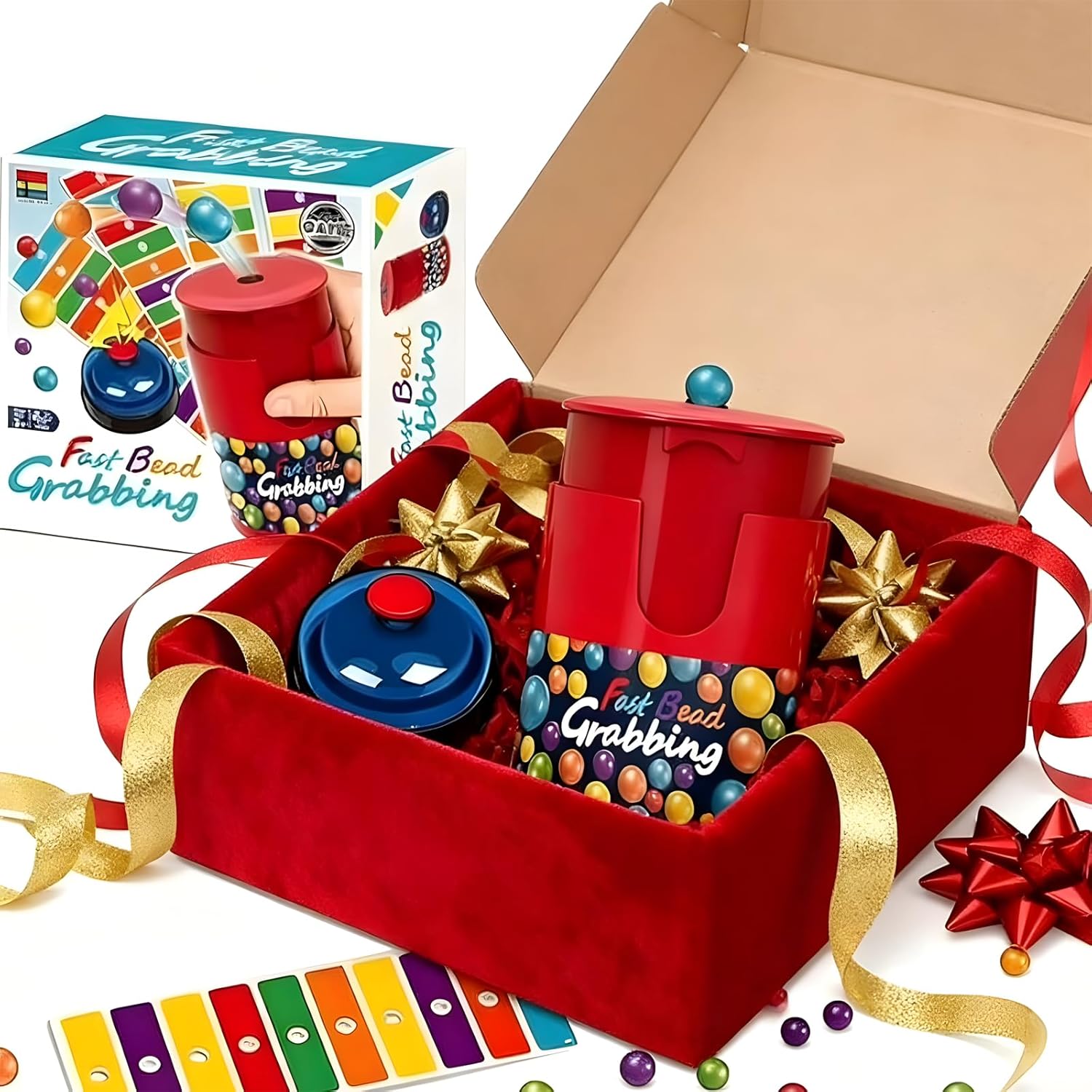 Fast Bead Grabbing Match Color Bingo Game, Grabbing Gamea, 90 Beads & 6 Code Cards, 1 Bell & Bead Can for Group Party and Family 2-4 Players (Set of 2)