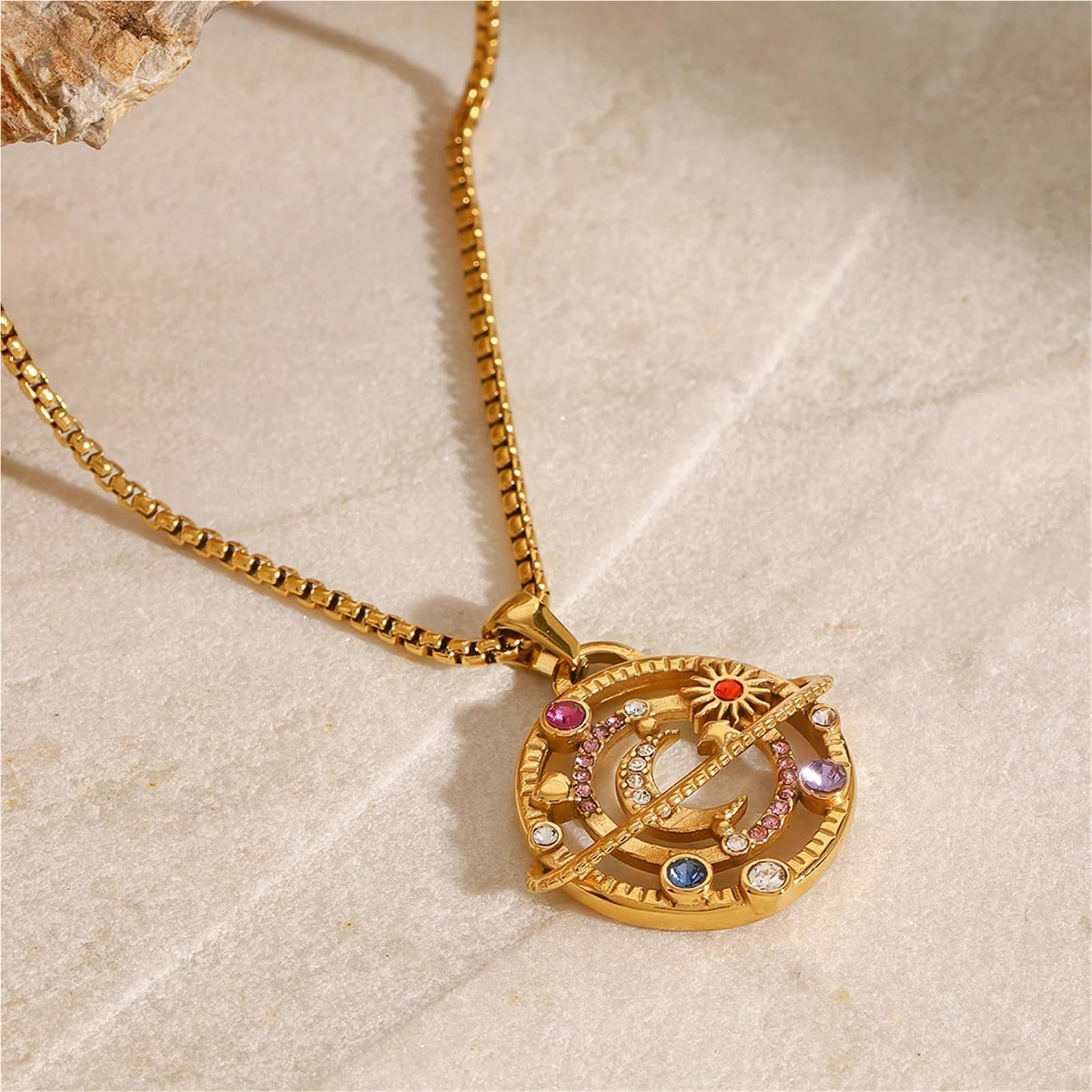 Collana con ciondolo a forma di stella e luna colorata in acciaio inossidabile for donna, ciondolo alla moda, 1 pezzo