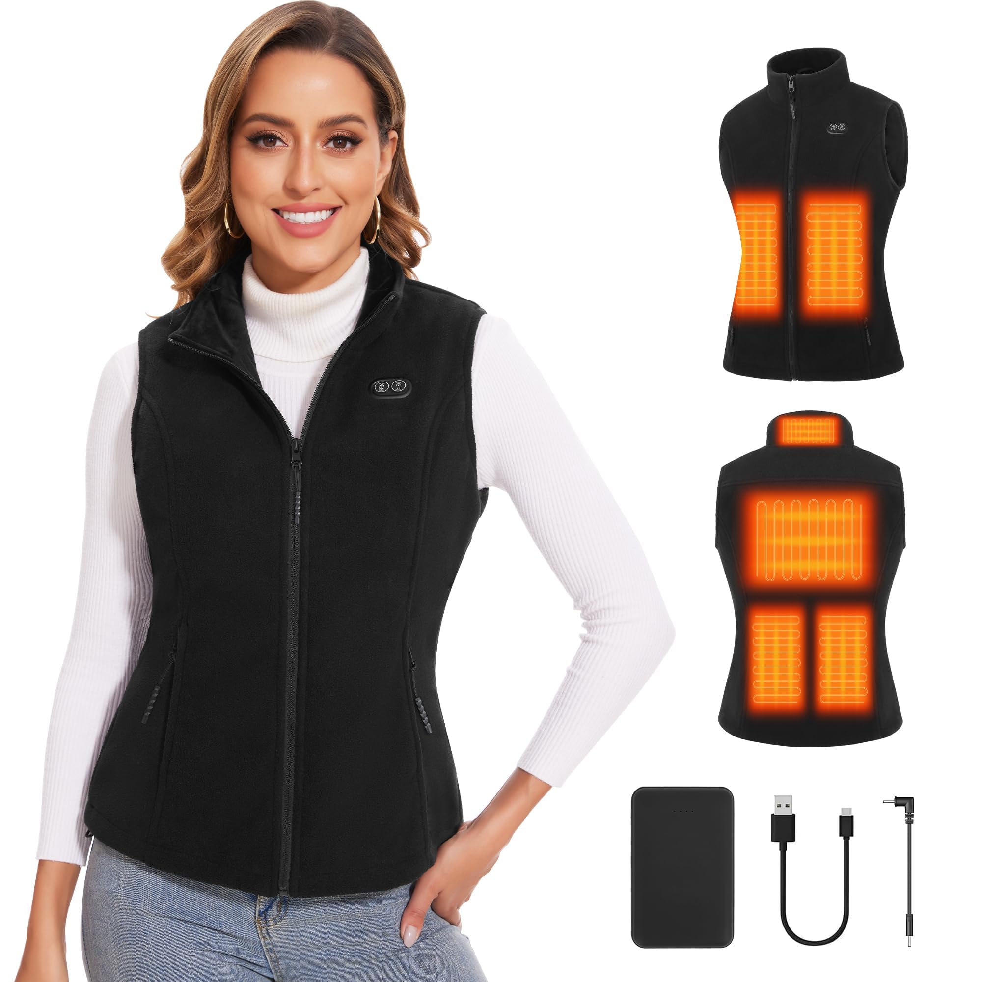 Beheizbare Weste Damen mit 7.4V 10000mAh Akku,Weihnachten Geschenk für frauen,Fleece Beheizbare Weste 3 Heizstufen,Beheizbare Jacke mit Elektrischem Wärmeweste,Elektrische Heizweste für Innen,Außen