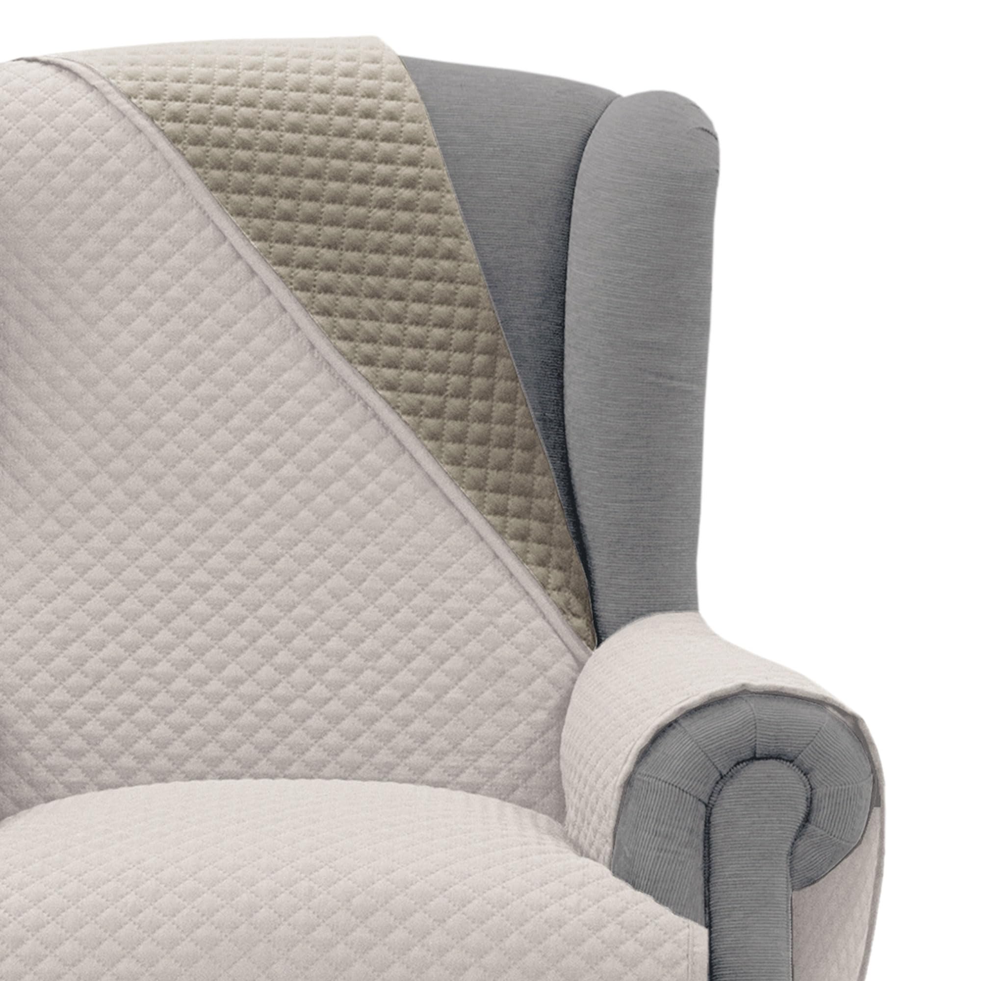 FAVERTI® Gepolsterter Sesselüberwurf für 1-Sitzer, 55 cm (Sitz), Modell REQUENA, Beige-braun, wendbar, Schoner, kompatibel mit Relax- und Ohrensesseln, waschbar, Segeltuch