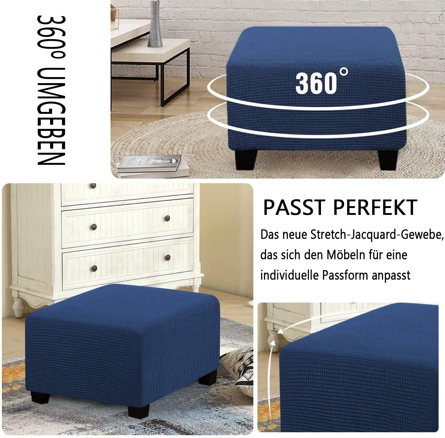 Yekuhe Copri Pouf Quadrato Elasticizzato Copri Ottomano Quadrato Copri Sgabello Copri Pouf poggiapiedi Quadrato Copri Sgabello Fodera per poggiapiedi (Color : #14, Size : 100x100cm/40x40in