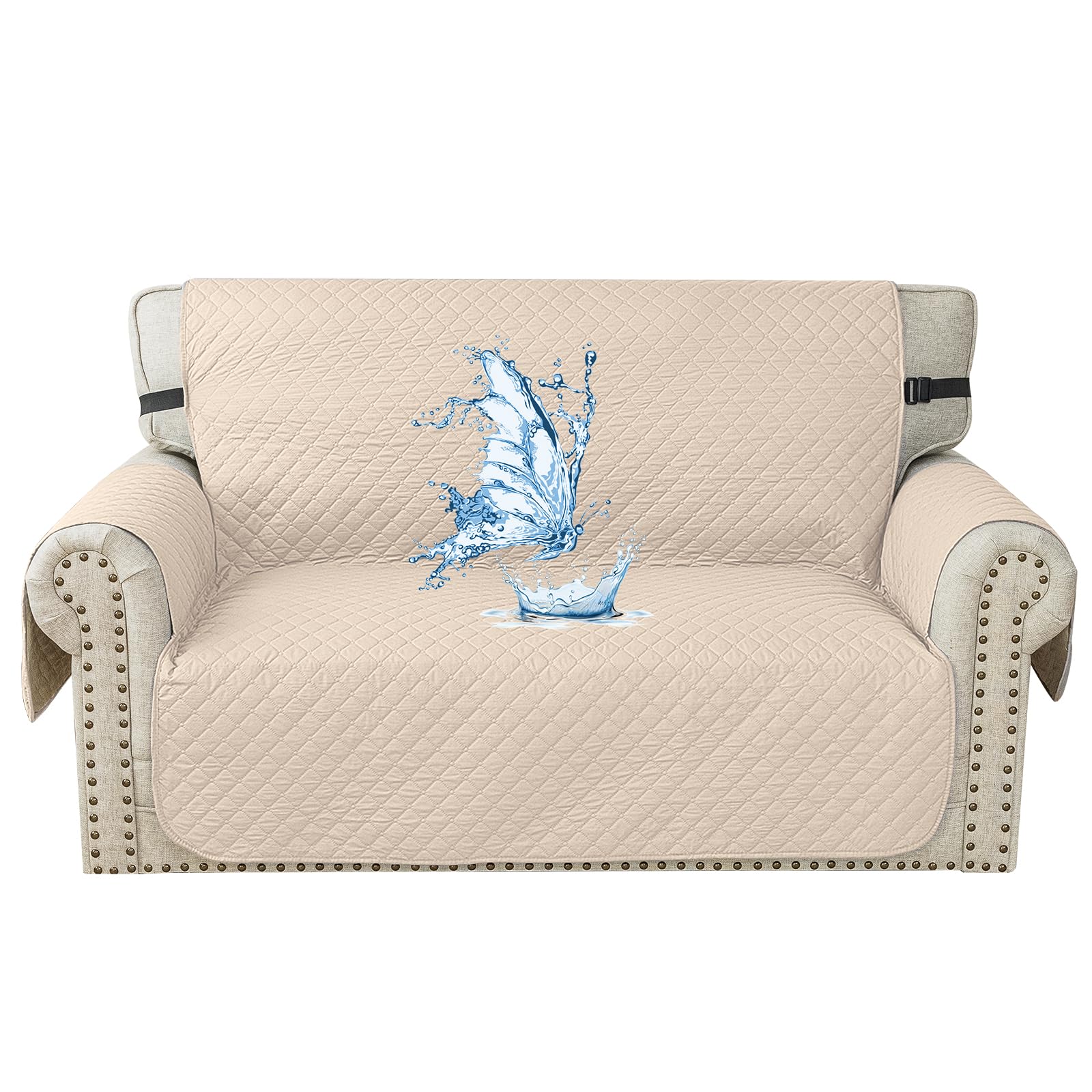 Funda Sofa Impermeable 2 Plazas, Cubre Sofas Antiarañazos Gatos, Couch Cover Antideslizante Antimanchas, Universal, con Reposabrazos, Lavable, Beige Global Recycled Standard Global Recycled Standard Global Recycled Standard