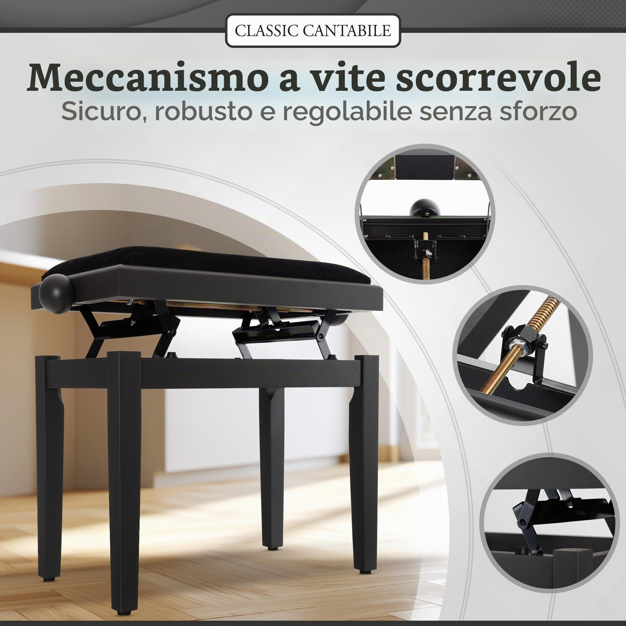 Classic Cantabile Panca per pianoforte Dark Walnut opaco