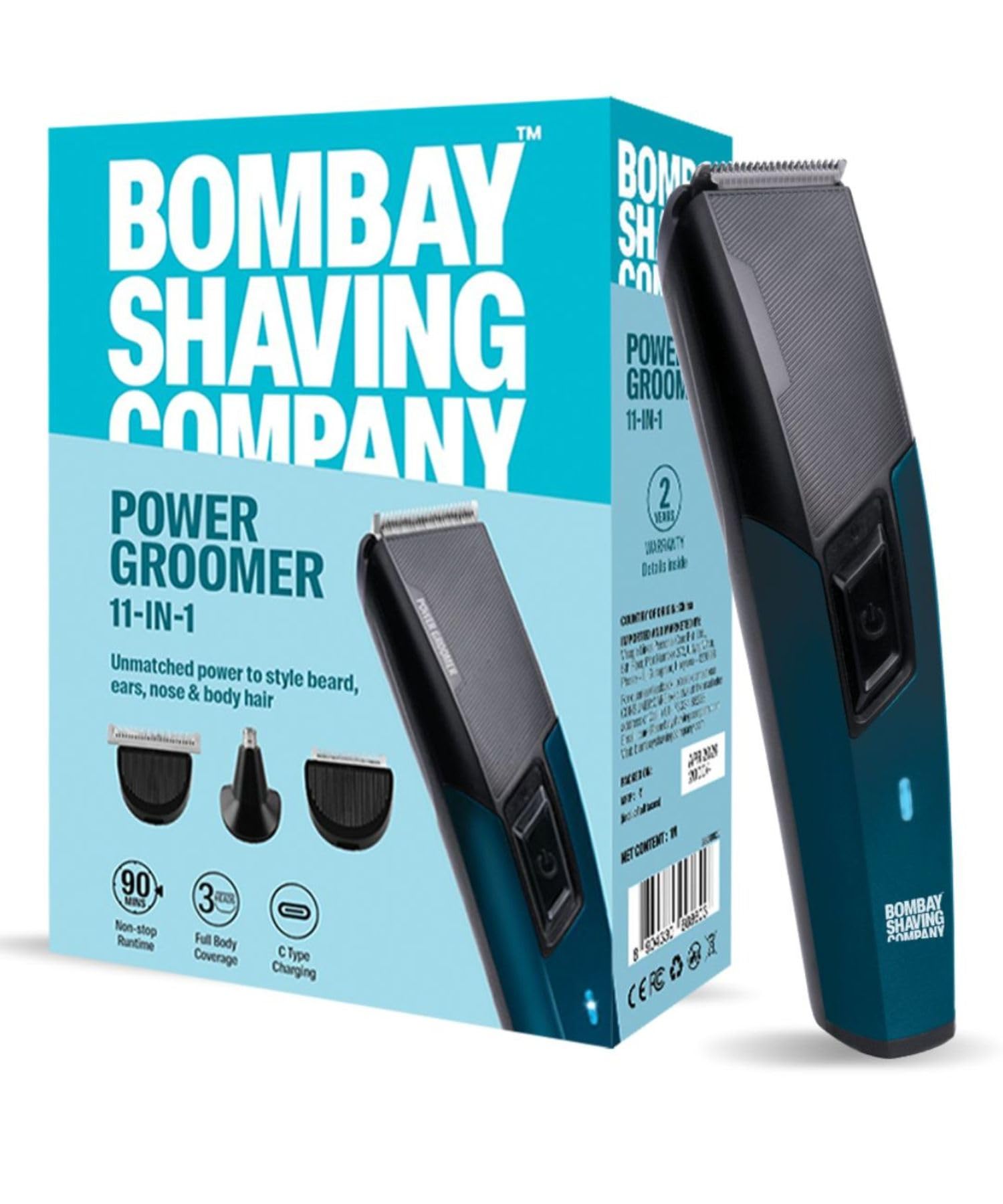 11 In 1 Trimmer Men|All In One Full Body Trimmer|90 Min Charge Time|90 Mins Run Time|Hair, Ear, Beard, Body, Nose Trimme|Type C Charging|Power Groomer (New Model),Blue