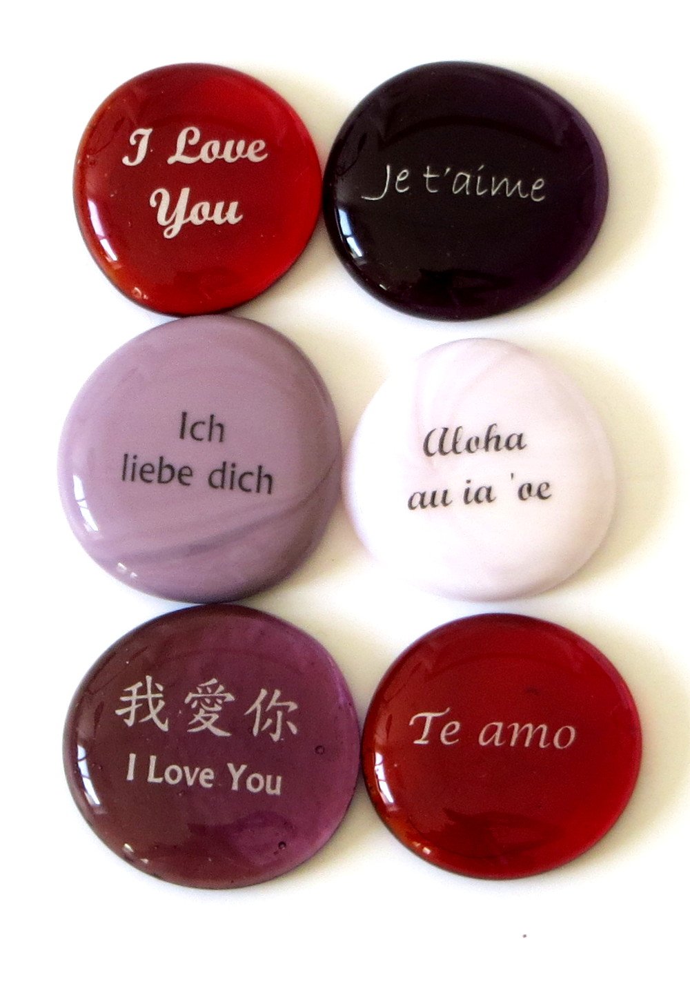 Lifeforce GlassI Love You Glass Stones in Six Languages. Delight Your Beloved. Set of Six