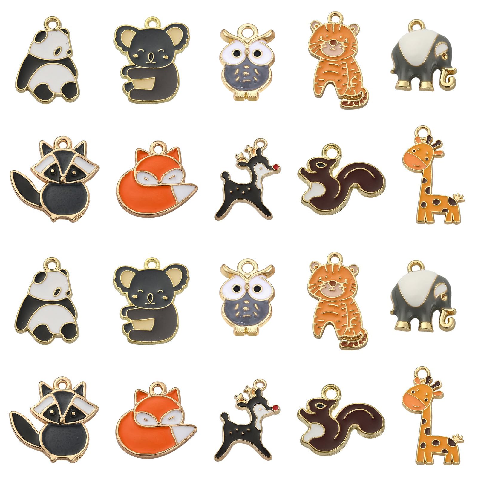 Stiesy 50Pcs 10 Styles Enamel Animal Charms Pendants Cute Panda Koala Charm Fox Owl Tiger Giraffe Dangle Charms for DIY Crafts Bracelet Jewelry Making
