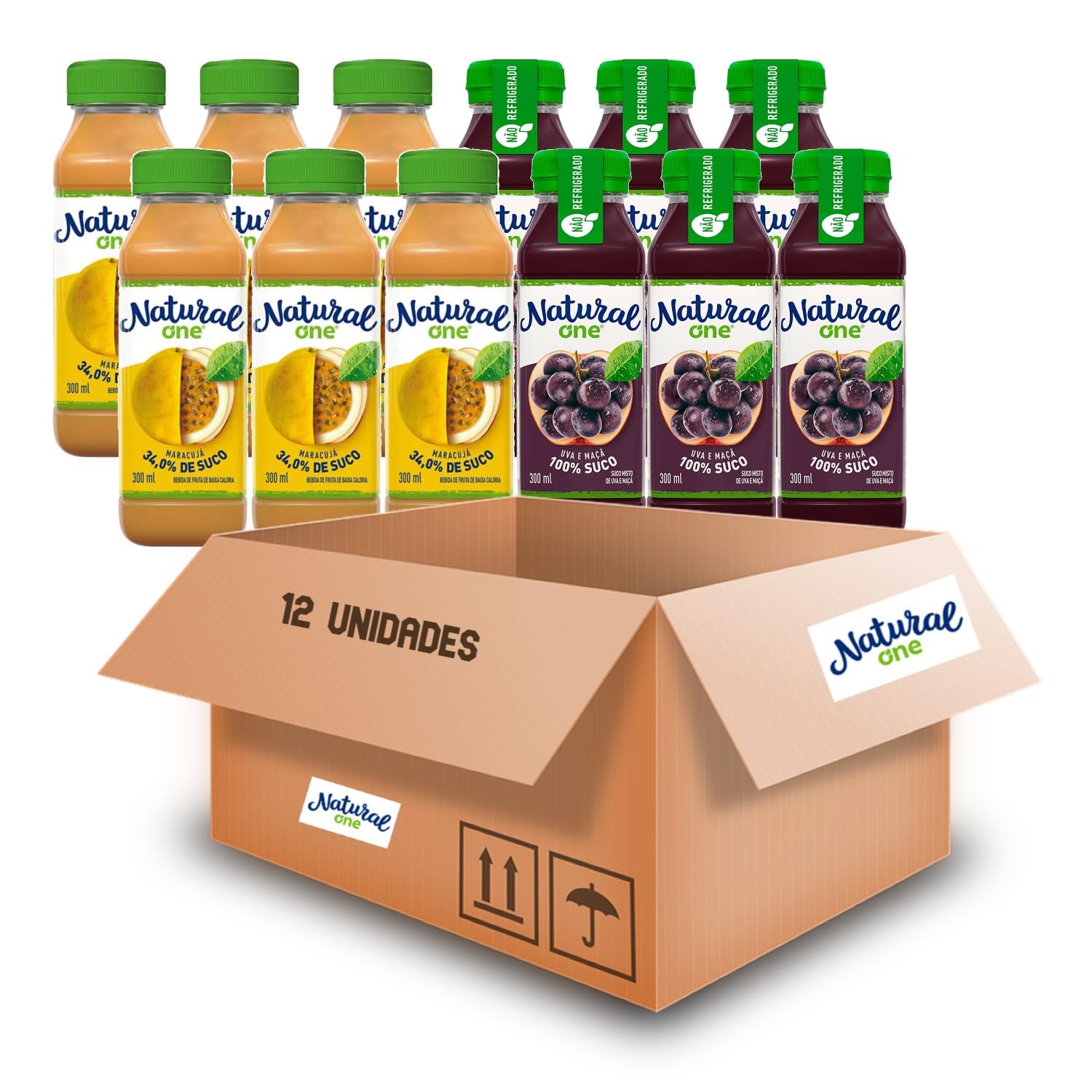 Kit c/ 12und Suco de Uva e Maçã/Maracujá NATURAL ONE 300ml