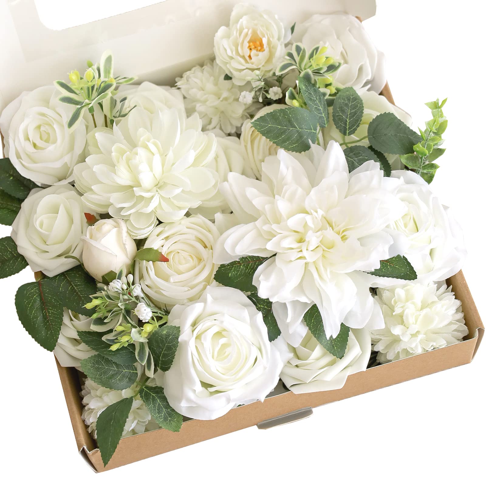 Lookein Artificial Flowers for DIY Wedding Decoration Bridal Bouquet Table Centerpieces Flower Garland Wreaths Aisle Arch Flower Decoration Home Decor, Vibrant Ivory image 2