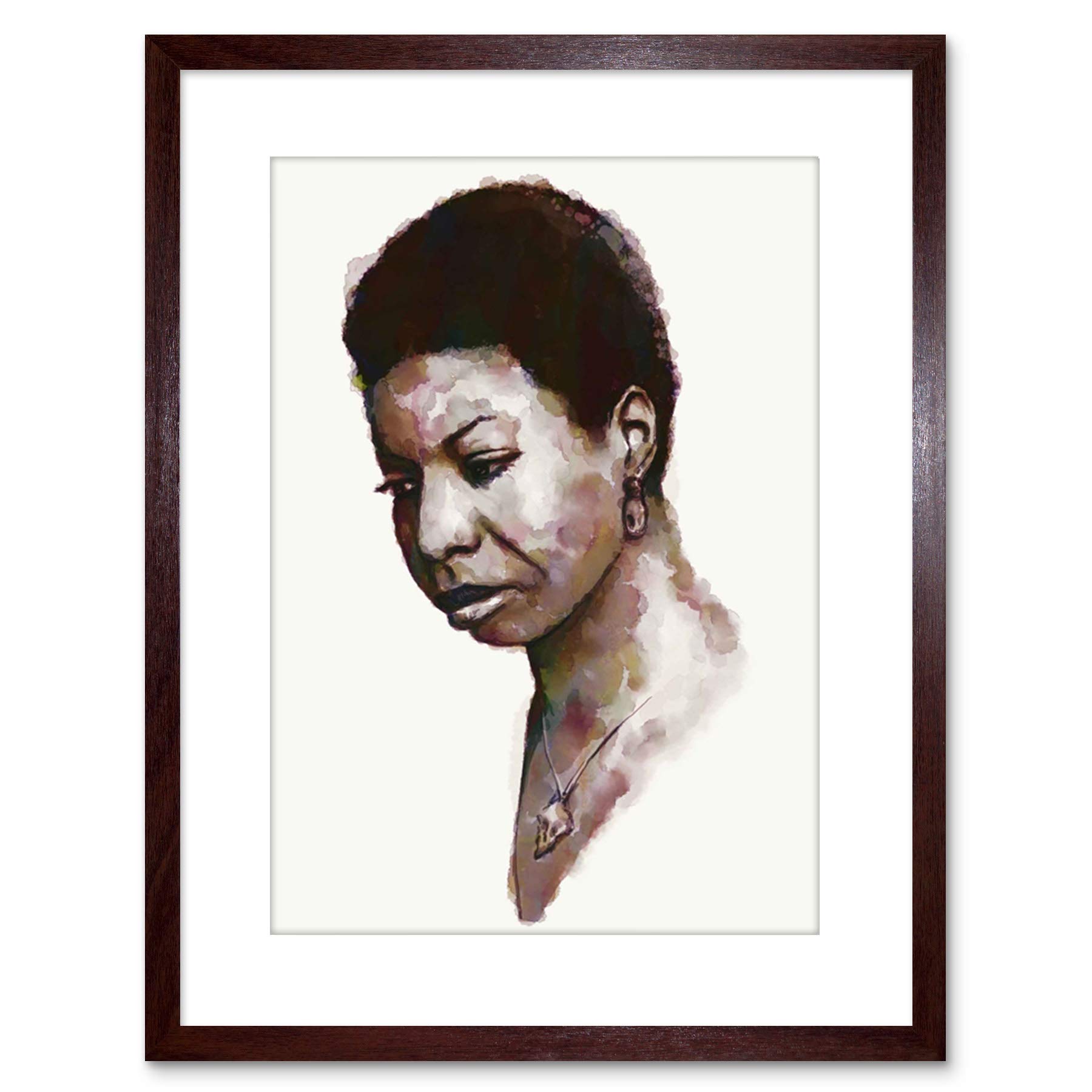 Wee Blue Coo Brown Music Painting Portrait Evry Nina Simone Framed Wall Art Print