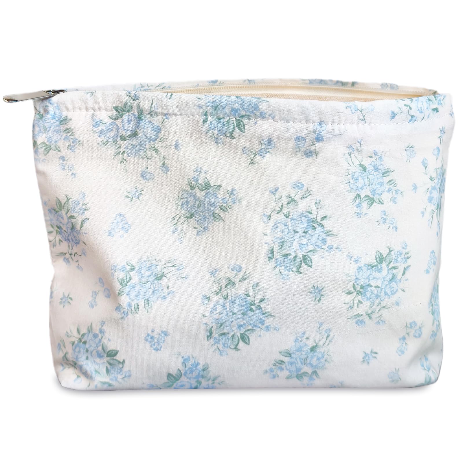 STARDW Neceser de viaje con diseño floral estético para mujeres y niñas, bolsa organizadora para el cuidado de la piel, bolsa con cremallera, Azul (Flowers Blue), Bolsas de maquillaje estéticas de