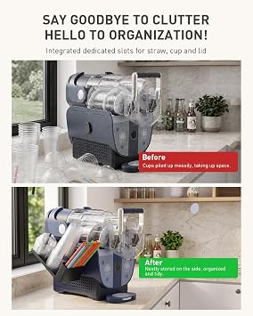 Cup Organizer for Ninja SLUSHi Twist FS701 Series, 3-in-1 Side-Mounted Holder for Cups, Lids and Straws, Slushie Machine Accessories for Frozen Drink Station, Black