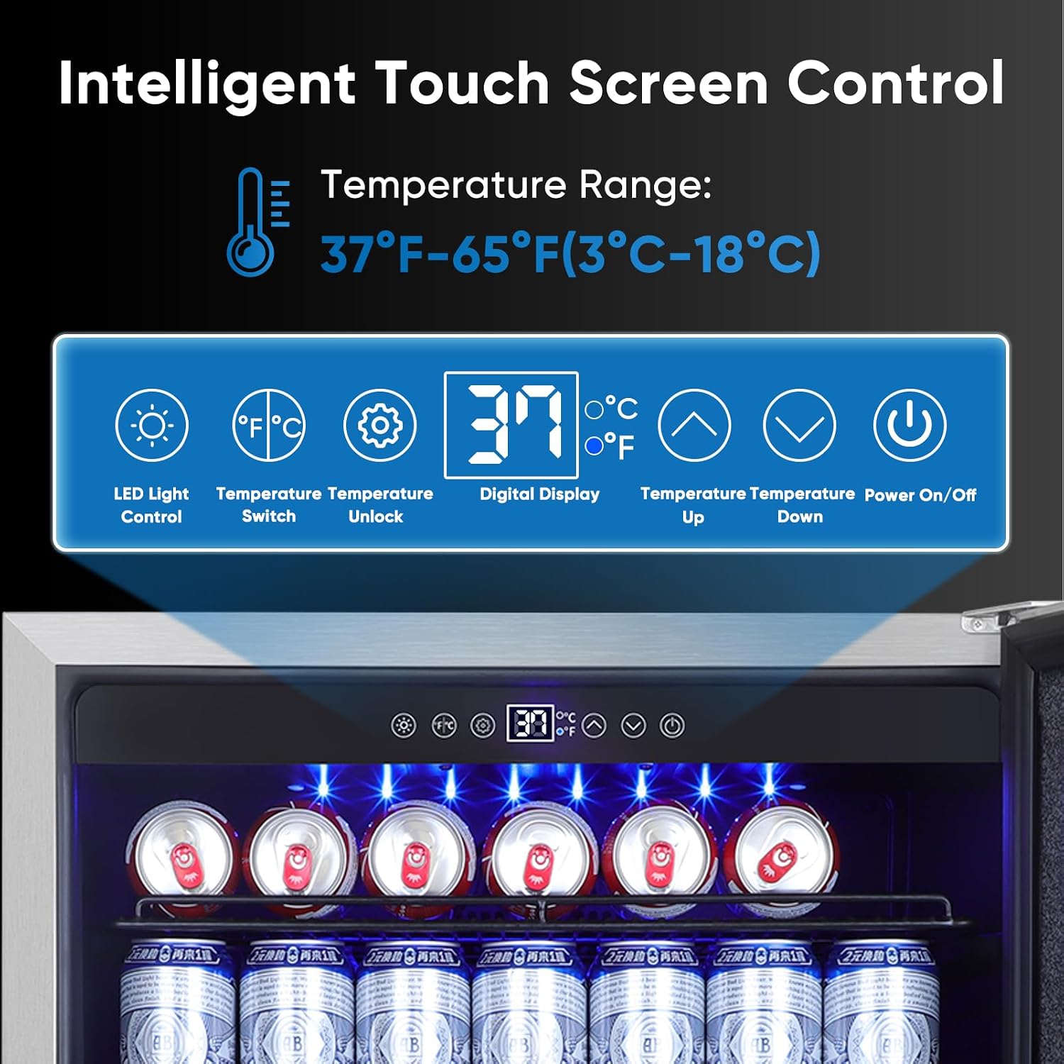 Outdoor 24 Inch Beverage Refrigerator, 180 Can Built-in or Freestanding Beverage Cooler, Stainless Steel Door, Waterproof and Fast Cooling & Low Noise - Home and Patio Use