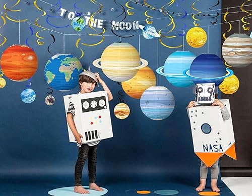 Miniatura 7 de 38 linternas de papel colgantes del sistema solar, planetas colgantes espaciales, decoraciones de remolinos para cumpleaños, espacio, galaxia,