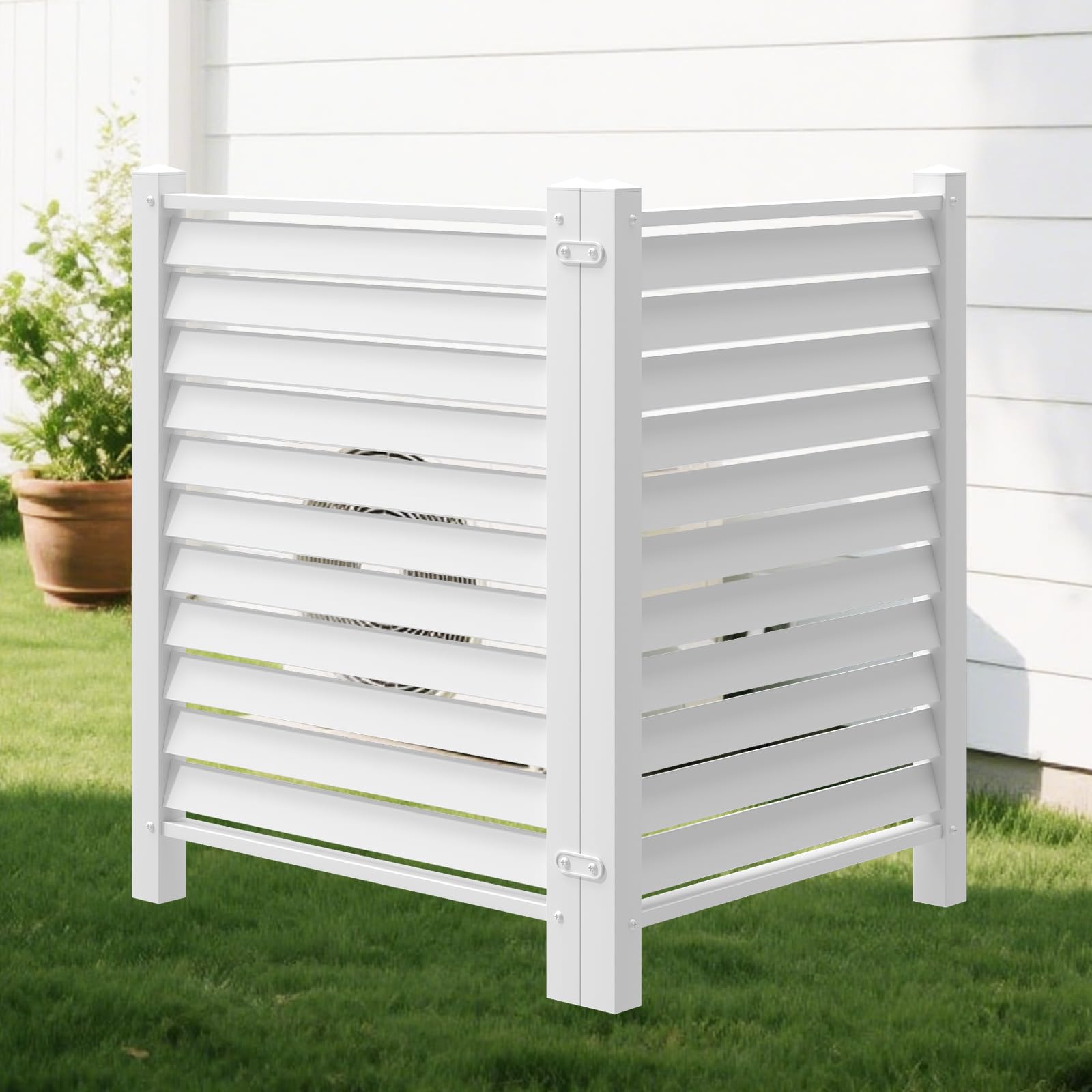 no dig air conditioner fence pvc privacy screen trash can fence swimming pool equipment enclosure outdoor privacy walls for hoa (44" h x 36" w - 2 panels)