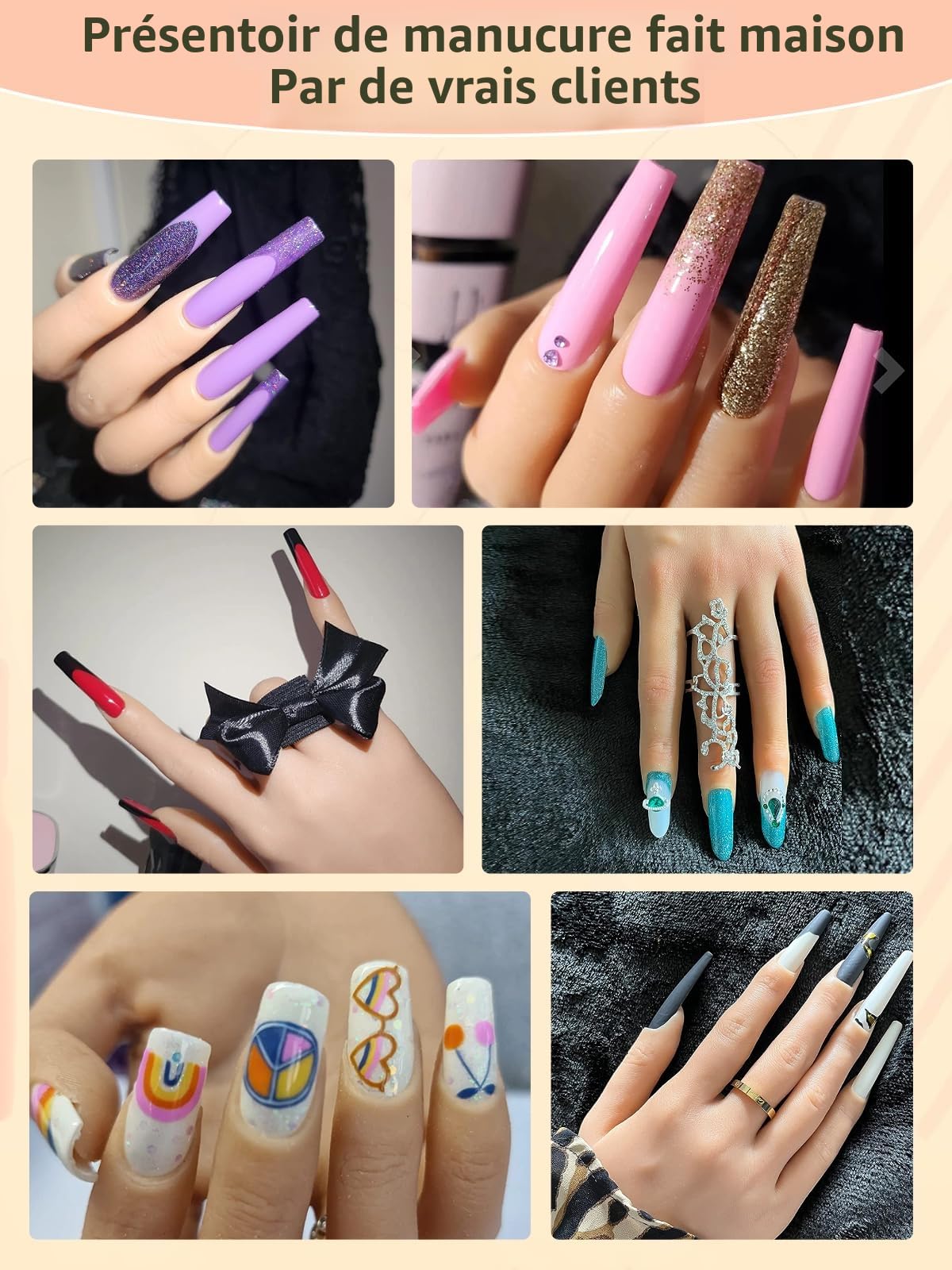 Deciniee Main D'Entrainement Manucure Silicone: Flexible Fausse Main Pour Ongle - Ajustable Main d Entrainement pour Ongle avec 240 Pièces Faux Ongles