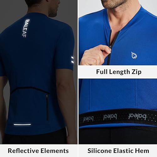 Miniatura 5 de BALEAF Camiseta de ciclismo para hombre, manga corta, camisetas de ciclismo de bicicleta, camiseta con cremallera completa, 3+1 bolsillos, UPF50+