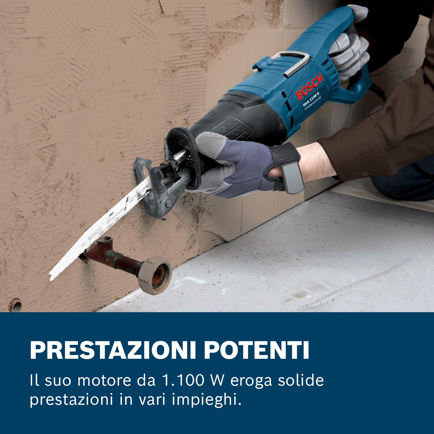 Bosch Professional Sega Universale Gsa 1100 e (Motore da 1100 Watt, Incl. 1 Lama S 2345 X per Legno, 1 Lama S 123 Xf per Metallo, in Valigetta)
