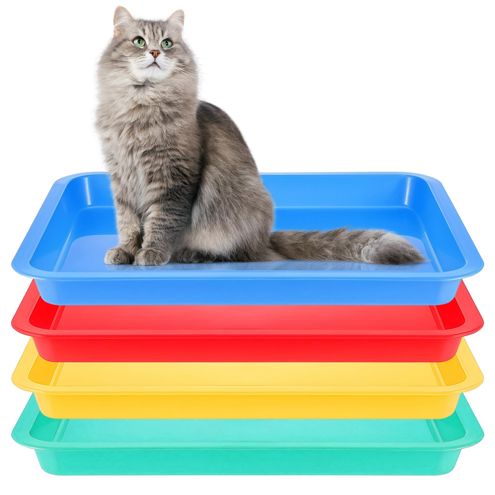 4 Pcs Small Cat Litter Box, Open Rabbit Litter Pan, Waterproof Plastic Tray Travel Toilet for Cats Kitty Bunny Small Pet 4 Colors (15.1 x 12 x 1.4 Inch)