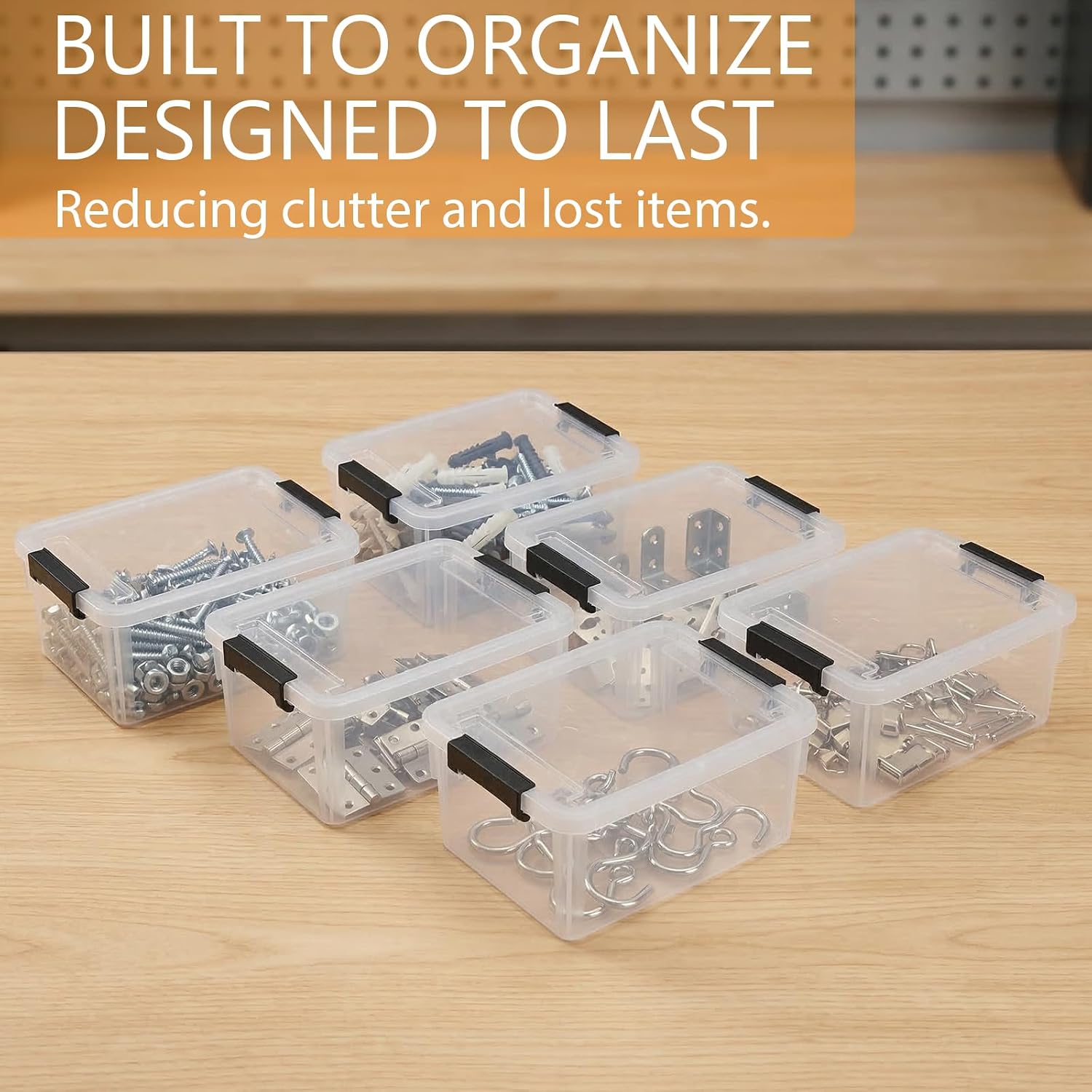 6 Pack Toolbox Organizer, Clear Plastic Screw Bins for Garage, Stackable Hardware Storage with Latching Lids, Mini Tool Box Containers for Nails, Bolts, Anchors, Fasteners, Craft Parts image 5