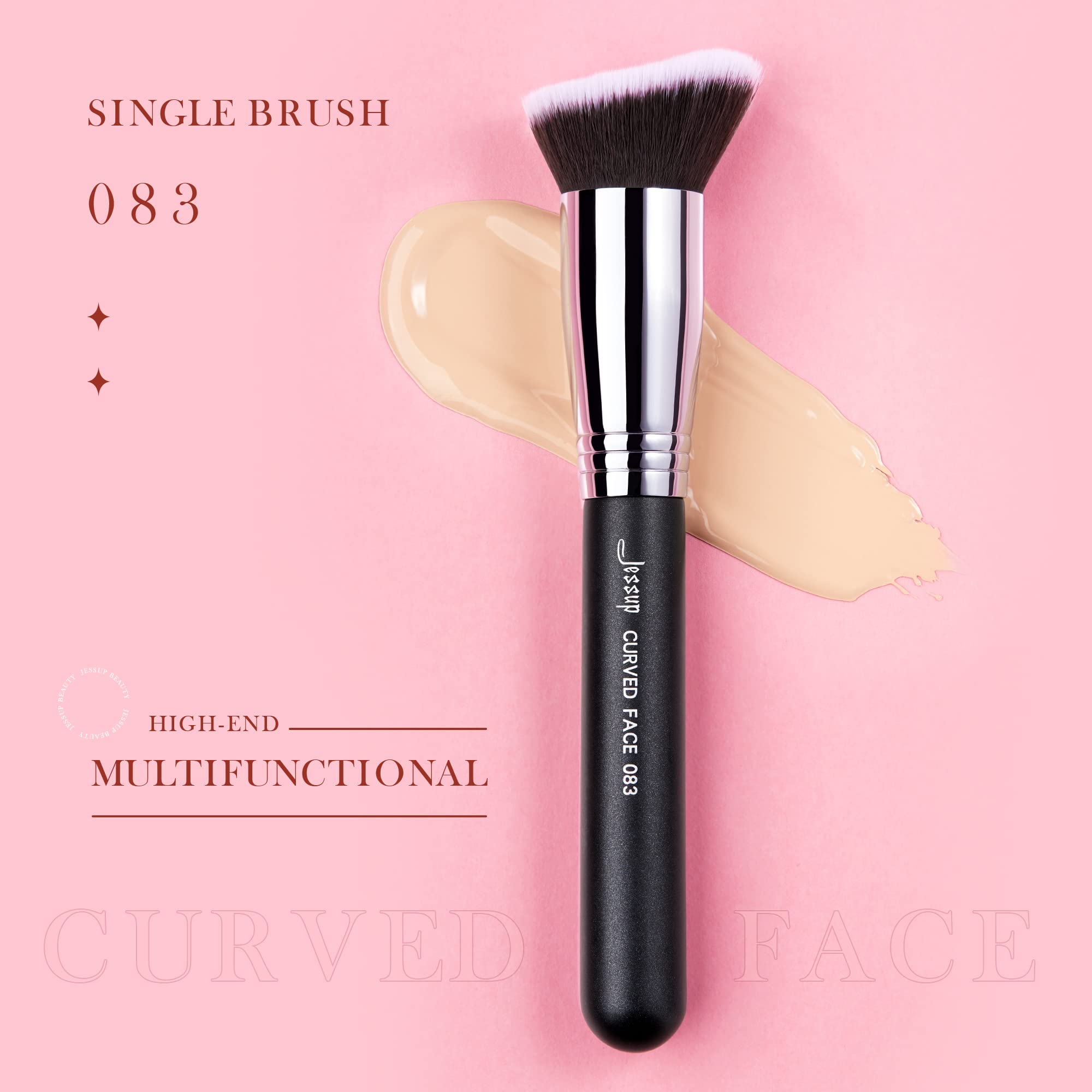 Jessup professionale pennello da trucco fondotinta faccia blush cosmetico capelli sintetici nero / argento1 pz B083-083