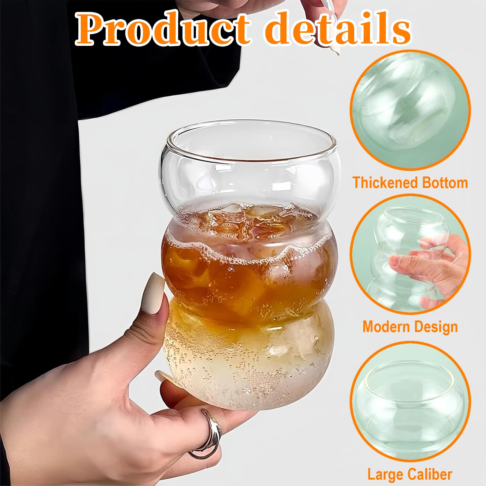 Bicchiere in borosilicato di Grande capacità 550 ml, (Bicchiere 550 ml*4 + cannucce*4 + Spazzola per la Pulizia delle cannucce*1)