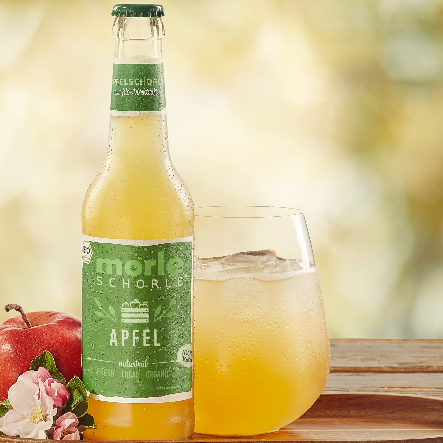 Elbler Morleschorle, spritz di mele, 24 x 0,33 l, spritz di mele Bio, a base di frutta Bio, succo diretto senza zuccheri aggiunti, succo di mela diretto con acqua minerale naturale